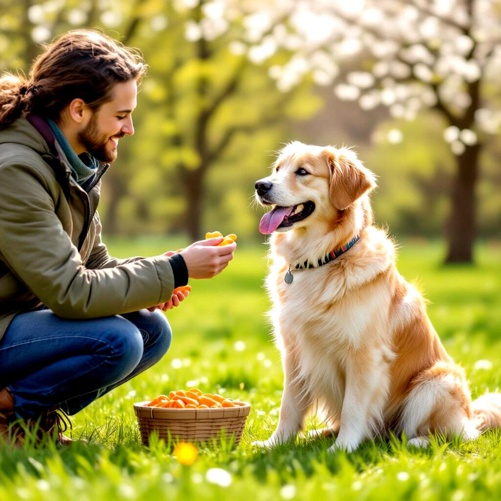 Dog trainer using positive reinforcement training