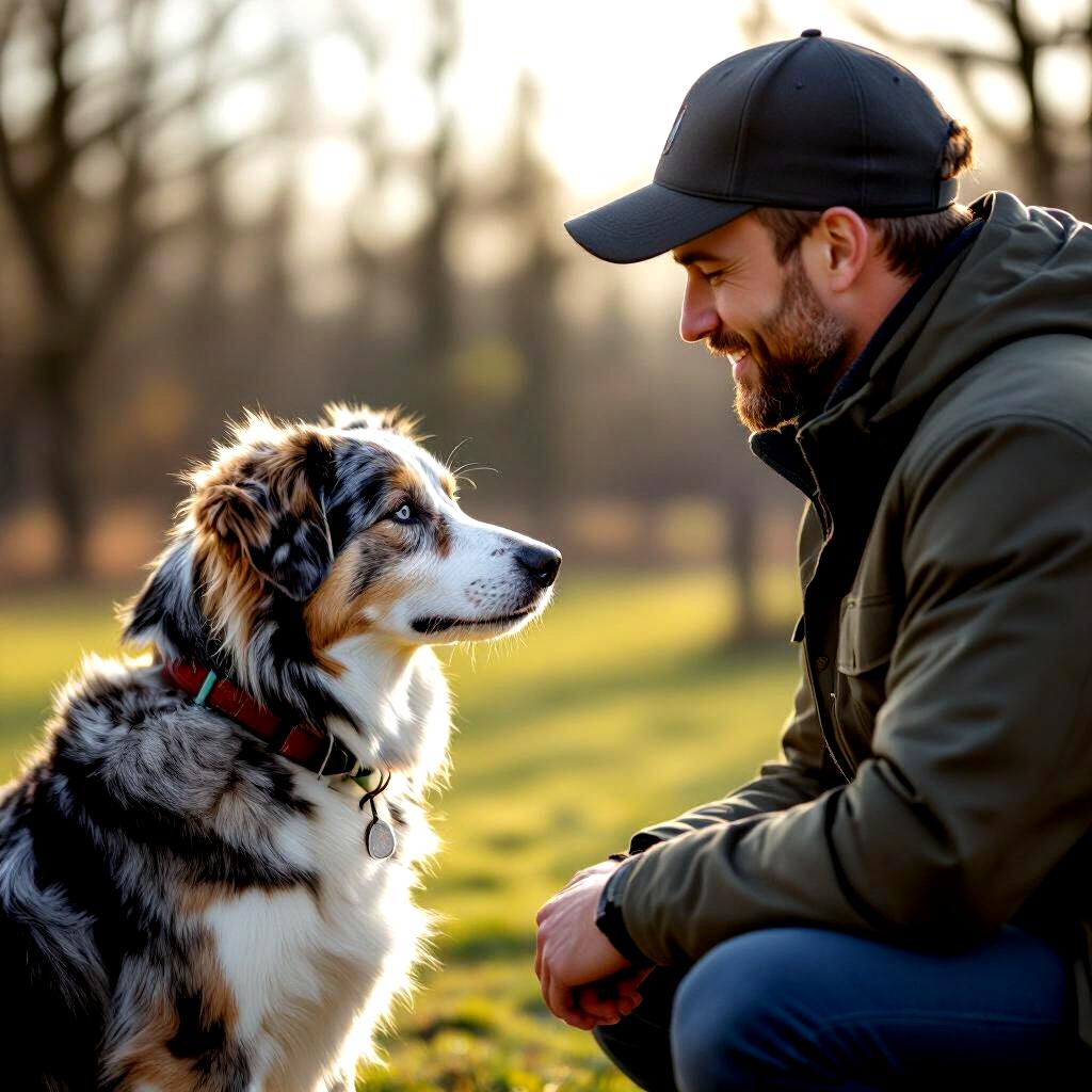 Dog trainer observing calm training session